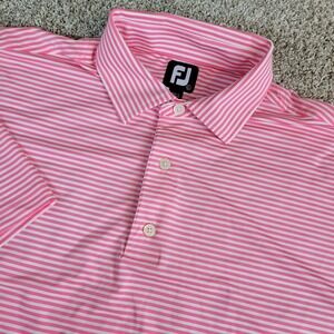 FootJoy Mens Large Pink White Striped Performance Stretch Golf Polo Short Sleeve